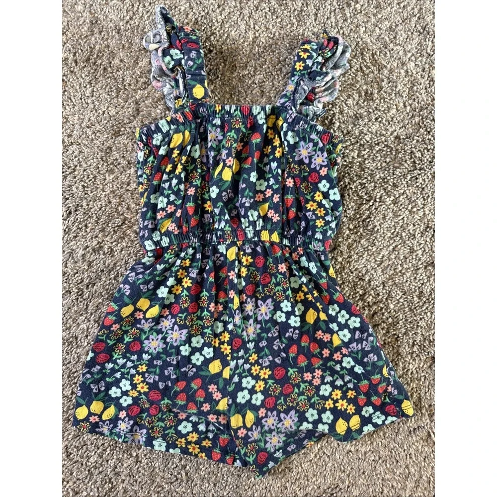 Old Navy Girls‎ Sleeveless Floral Strawberry Navy Fruit Romper Toddler Size 4T